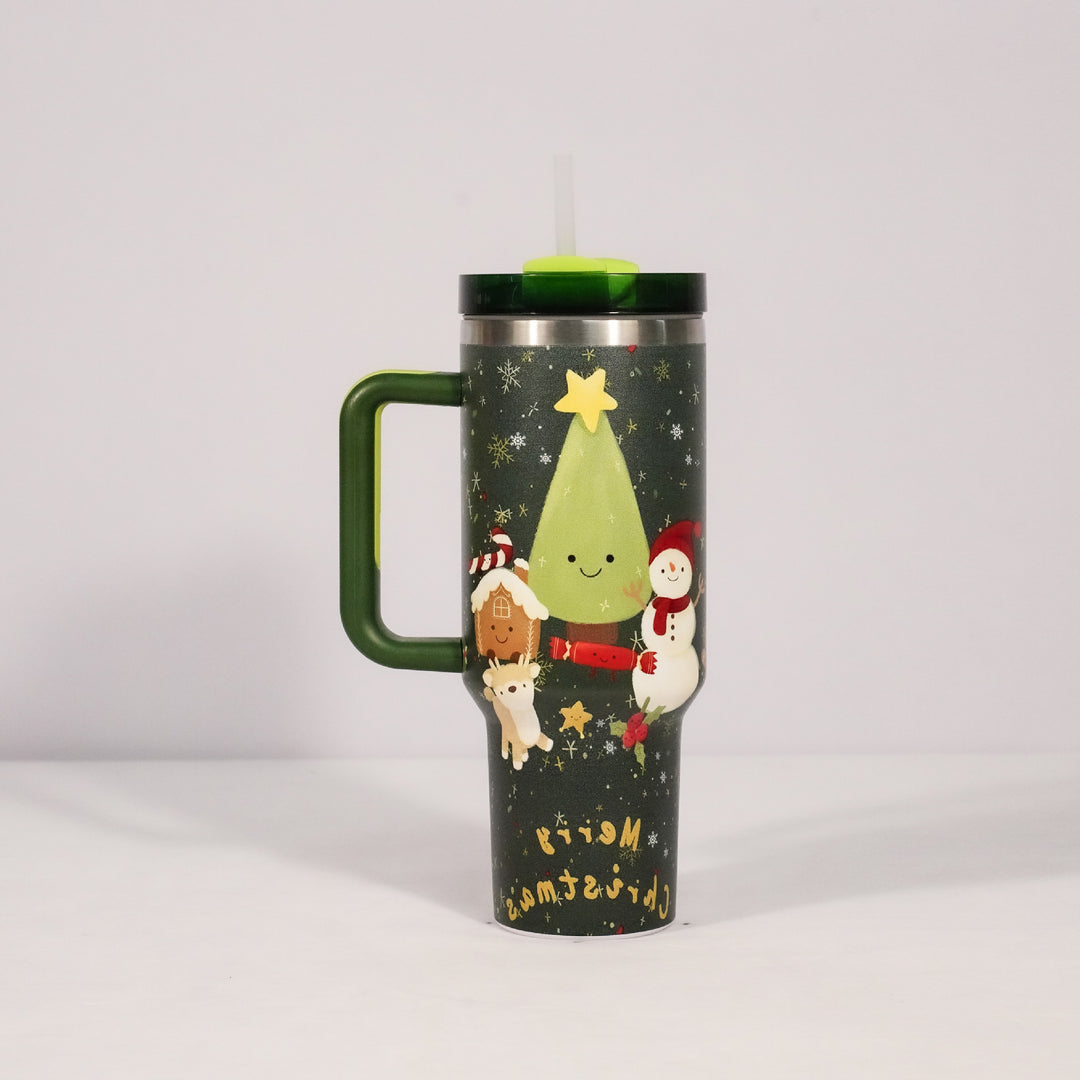 Termosmugg med julmönster och sugrör