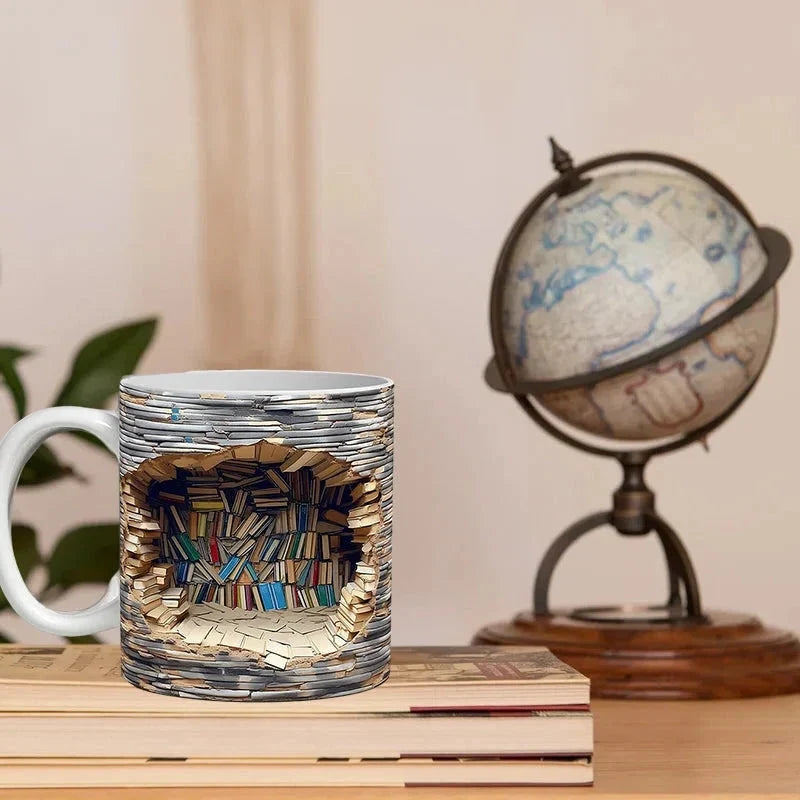 3D Bibliotek Bokhylla Mugg, Kaffemuggar Gåva för Bokälskare