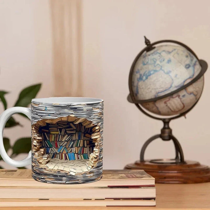 3D Bibliotek Bokhylla Mugg, Kaffemuggar Gåva för Bokälskare