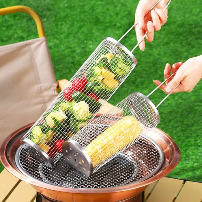 Rostfritt Stål Rund Grillkorg BBQ