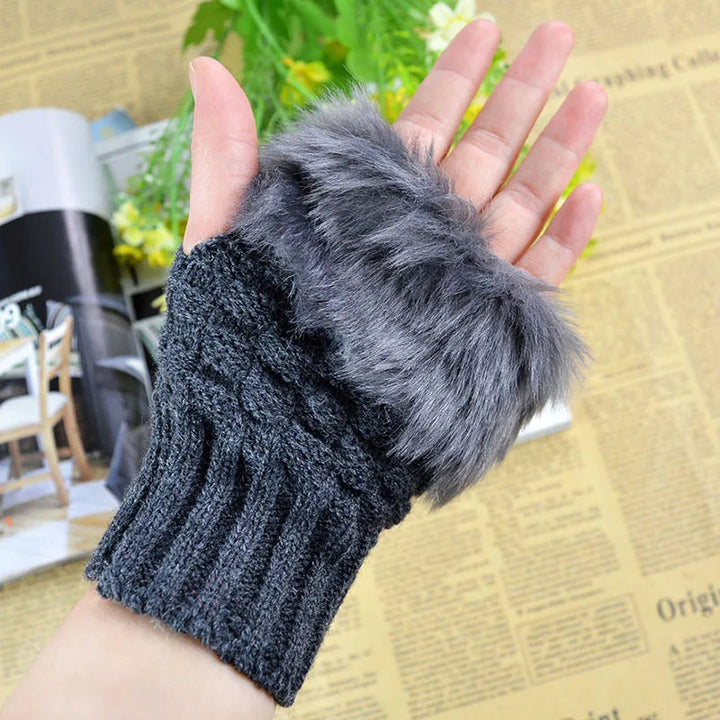 Faux Fur Fingerless Vinterhandskar Handvärmare