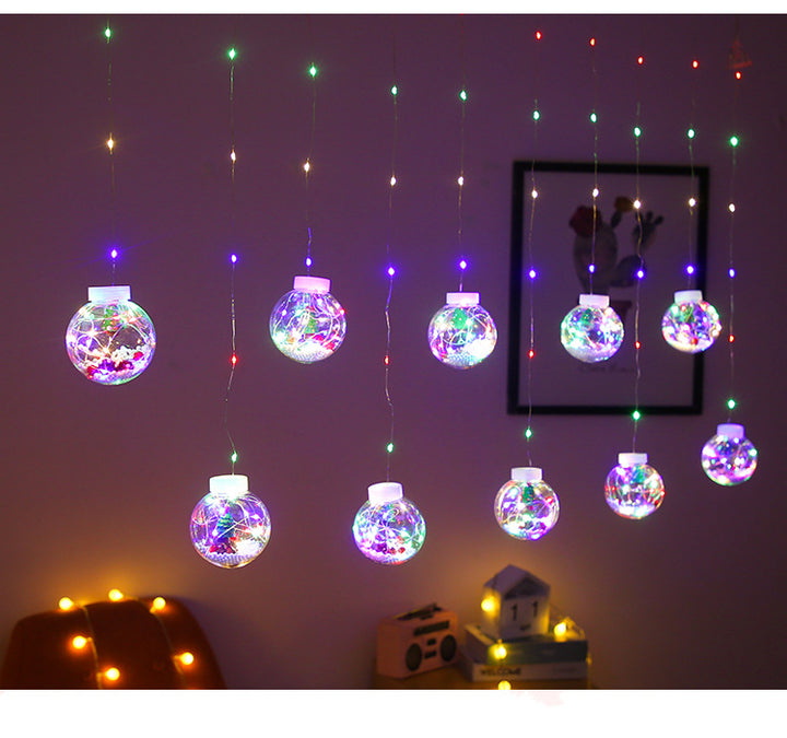 Ljusgardin med LED och tomte, 8 funktioner