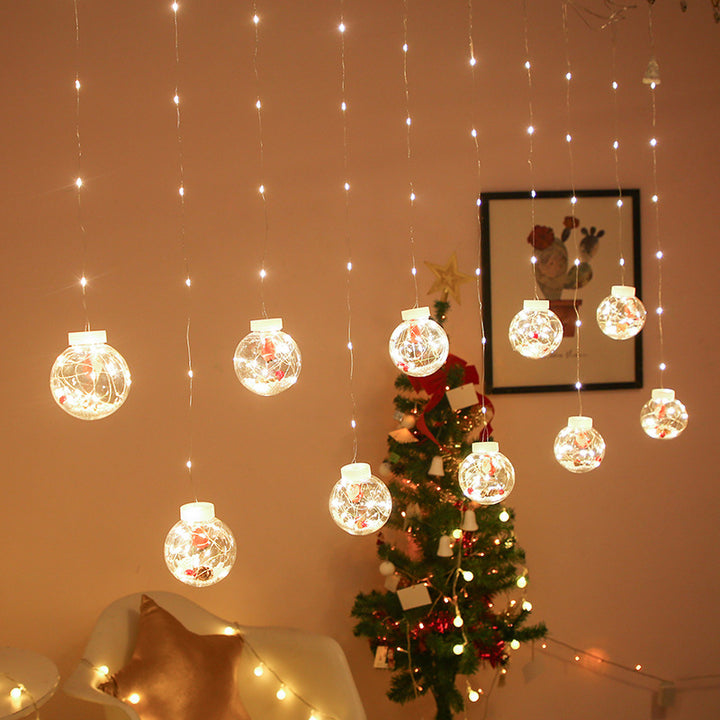 Ljusgardin med LED och tomte, 8 funktioner