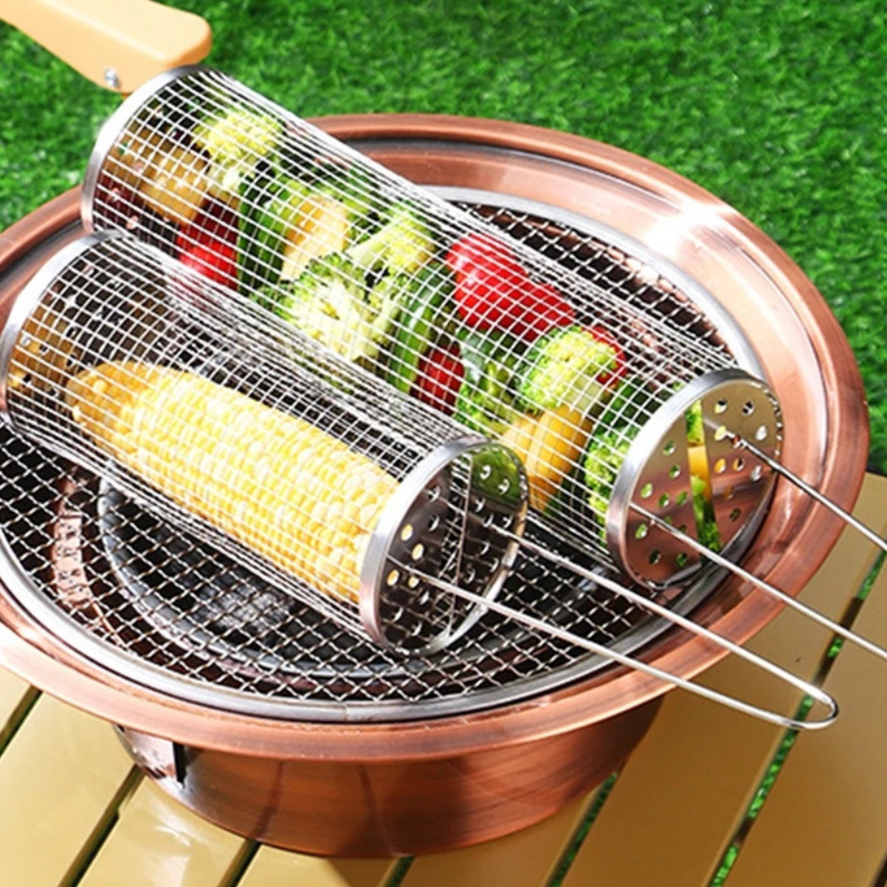 Rostfritt Stål Rund Grillkorg BBQ