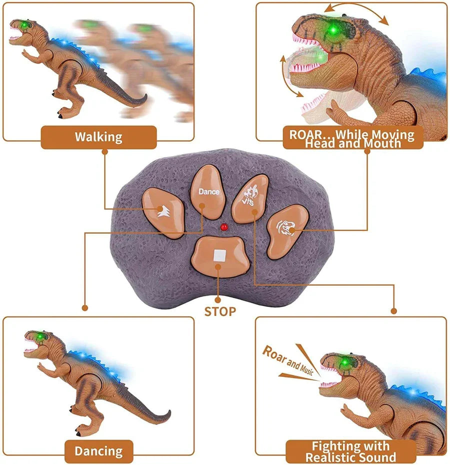 Fjärrstyrd T-Rex Dinosaurie Med LED-ljus, Gående &amp; Ropande Realistiska Dinosaurieleksaker