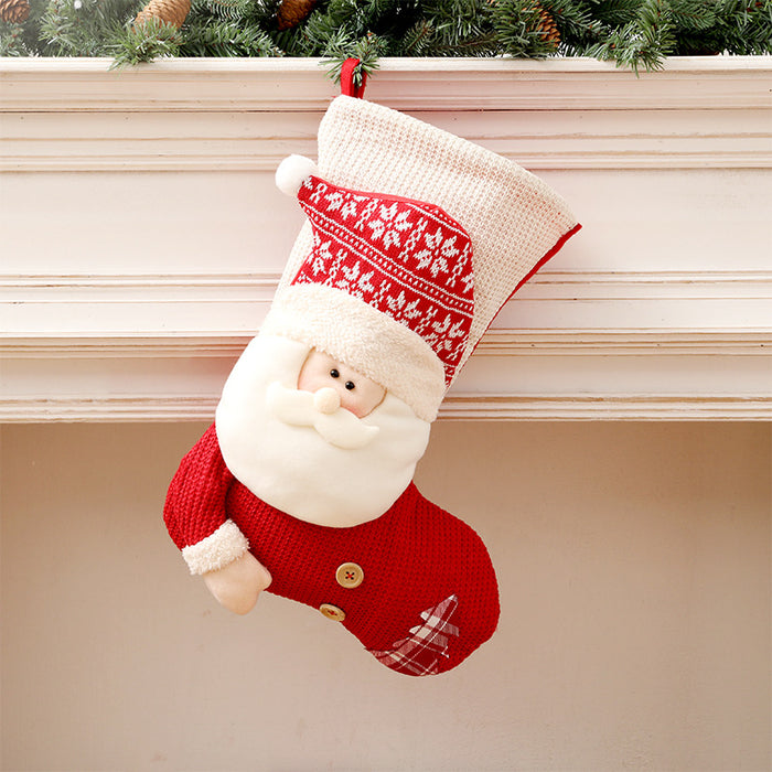 Bravik Stor stickad julstrumpa med tomte eller snögubbe