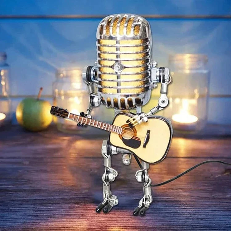 Vintage Metallmikrofon Robot Med Gitarrlampa