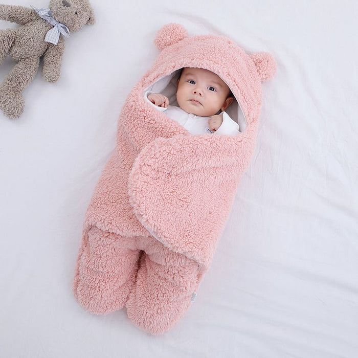 Bravik Babysovpåse i teddyfleece med björnöron