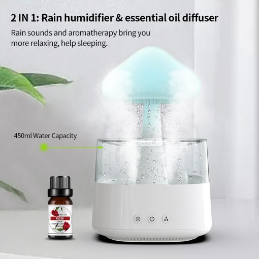 2-i-1 Skrivbordslampa Luftfuktare Regnmoln Aromaterapi Eterisk Olja Zen Diffuser &amp; Regnande Moln Nattlampa Svamp Lampa