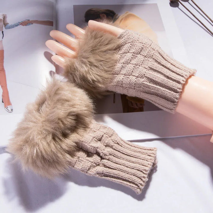 Faux Fur Fingerless Vinterhandskar Handvärmare