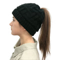 Kvinnors Vinter Stickad Beanie Hästsvans Stickad Mössa