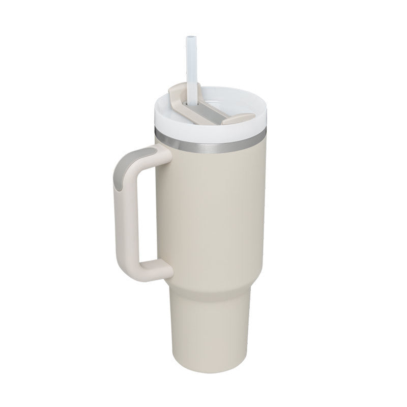 Termosmugg 1200 ml med handtag och sugrör, rostfritt stål, läckagesäker