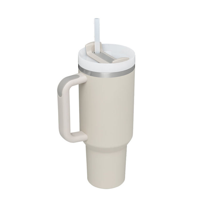 Termosmugg 1200 ml med handtag och sugrör, rostfritt stål, läckagesäker