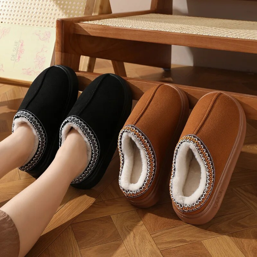 Fuzzy Insole Plattform Tofflor Vinter Slip-On Fuskpäls Skor