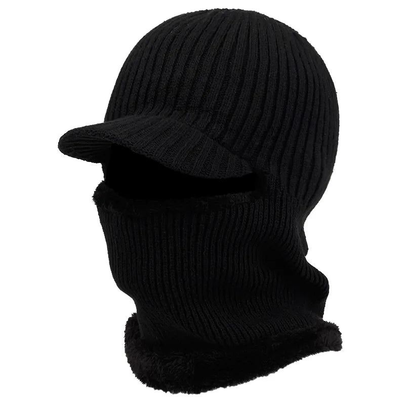 Stickad Beanie Balaclava med Visir