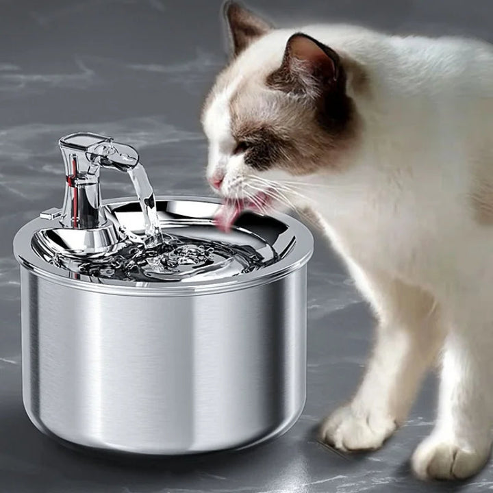 Vattenfontän för katt i rostfritt stål med filter och sensor
