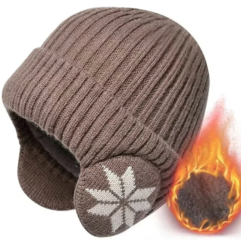 Unisex Vinter Stickad Mössa med Öronskydd