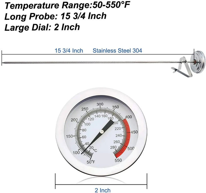 Stainless Steel Djupfritös Termometer med Lång Probe