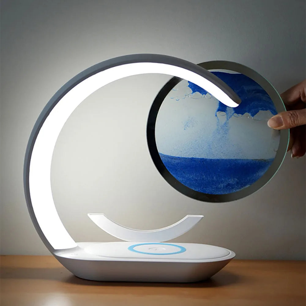 3D Sandkonst Bordslampa med Trådlös Laddare