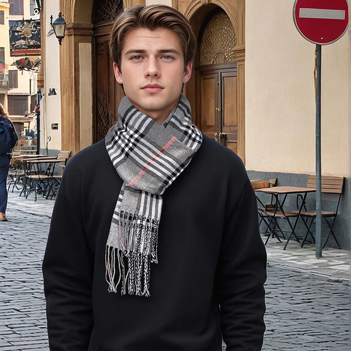 Lyxig Rutig Cashmere Vinterhalsduk för Män