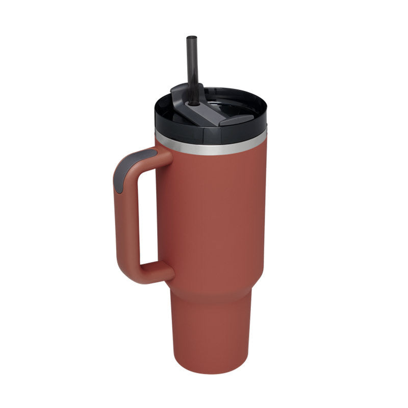 Termosmugg 1200 ml med handtag och sugrör, rostfritt stål, läckagesäker
