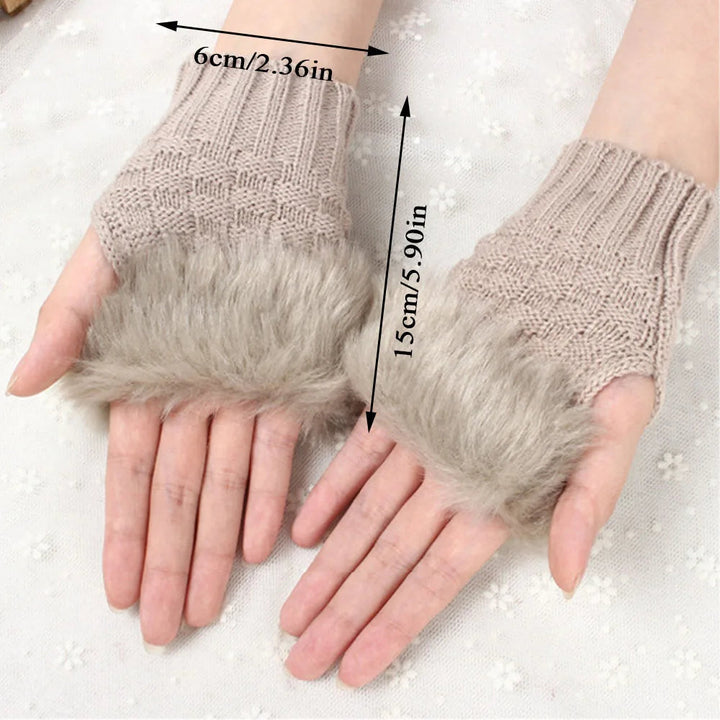 Faux Fur Fingerless Vinterhandskar Handvärmare