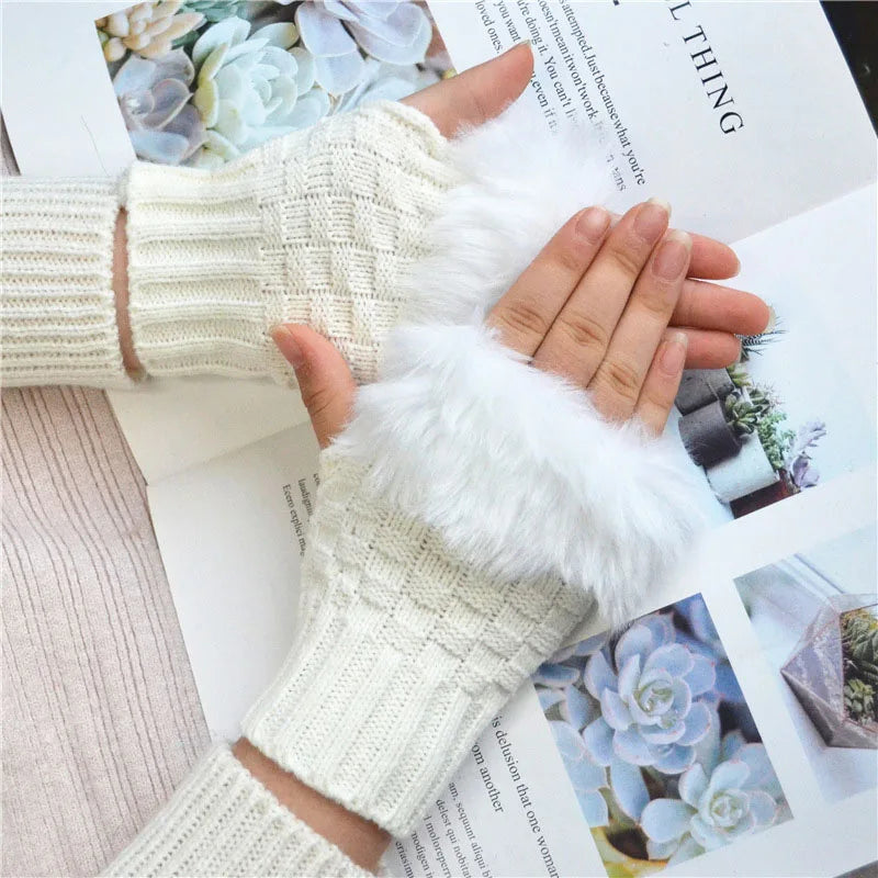 Faux Fur Fingerless Vinterhandskar Handvärmare