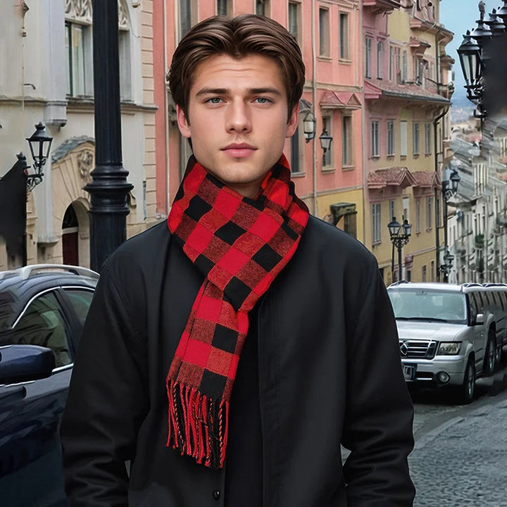 Lyxig Rutig Cashmere Vinterhalsduk för Män