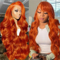 Lång Vågig Orange Ingwer Röd Lace Front Peruk