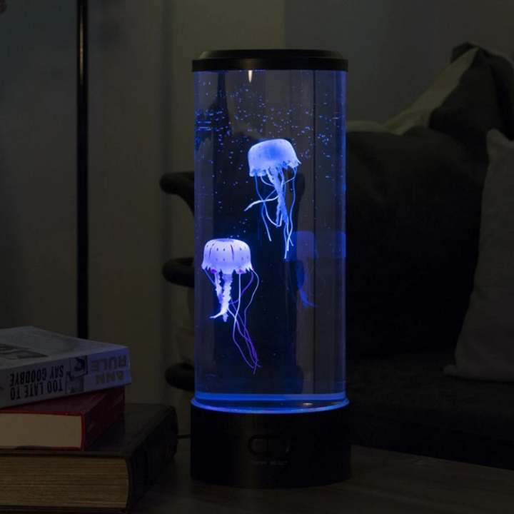 Svart manetlampa med blått sken