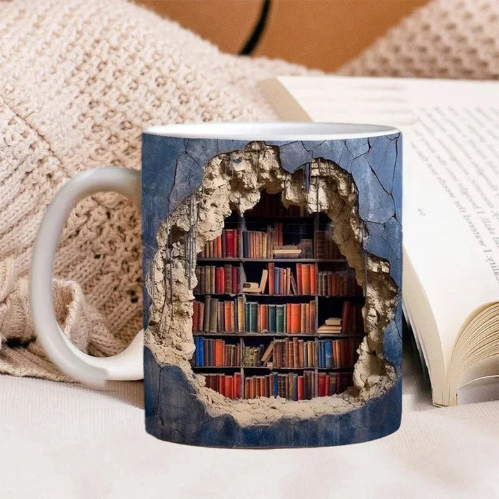 3D Bibliotek Bokhylla Mugg, Kaffemuggar Gåva för Bokälskare