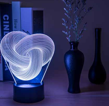 Bravik Knutformad 3D-lampa i akryl med färgskiftande ljus