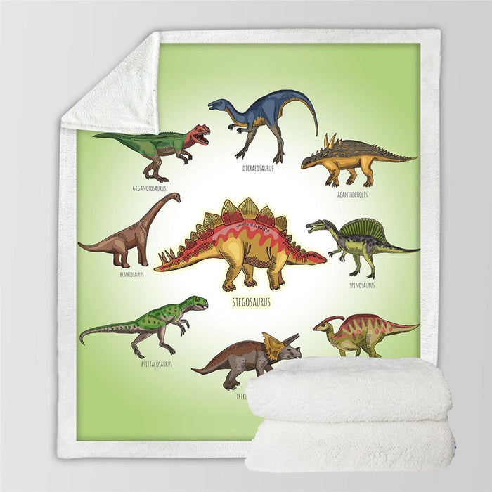 Bravik Fluffig barnfilt med dinosaurietryck och sherpa