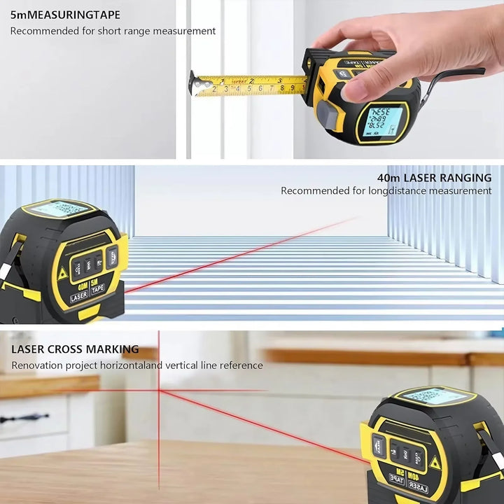 3-i-1 Laser Måttband 40/60M Meter Infraröd