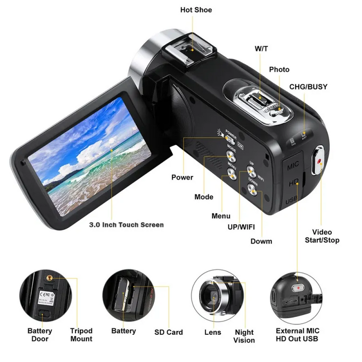 4K Videokamera Videokamera YouTube Vlogging WiFi 48MP Kamera