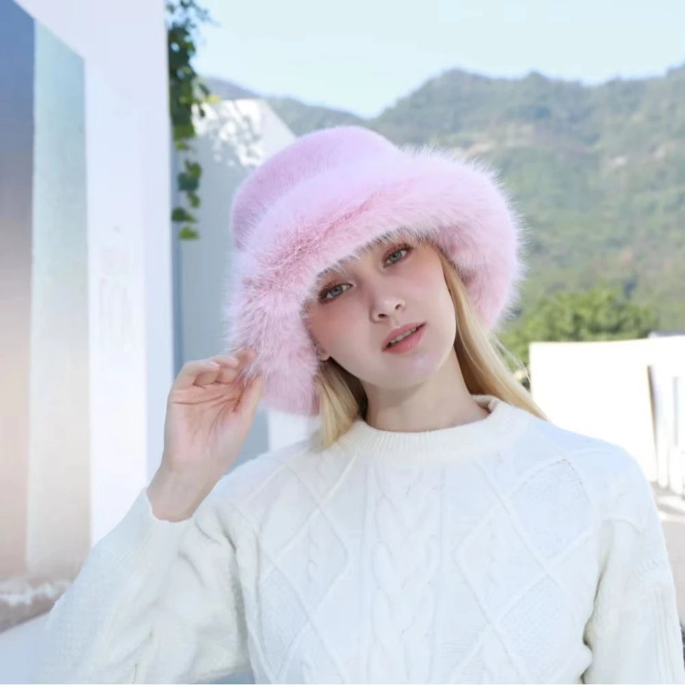 Kvinnors Plysch Vinter Bucket Hat