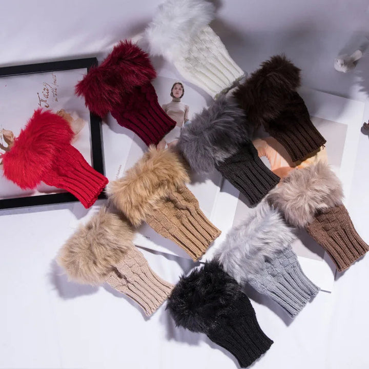 Faux Fur Fingerless Vinterhandskar Handvärmare