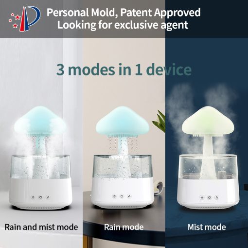 2-i-1 Skrivbordslampa Luftfuktare Regnmoln Aromaterapi Eterisk Olja Zen Diffuser &amp; Regnande Moln Nattlampa Svamp Lampa