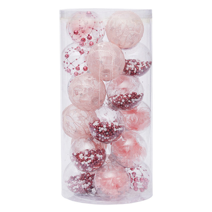 Bravik Genomskinliga julkulor med rosa fyllning – 24-pack, 6 cm