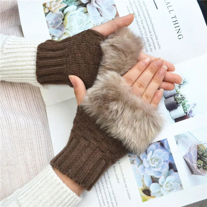 Faux Fur Fingerless Vinterhandskar Handvärmare