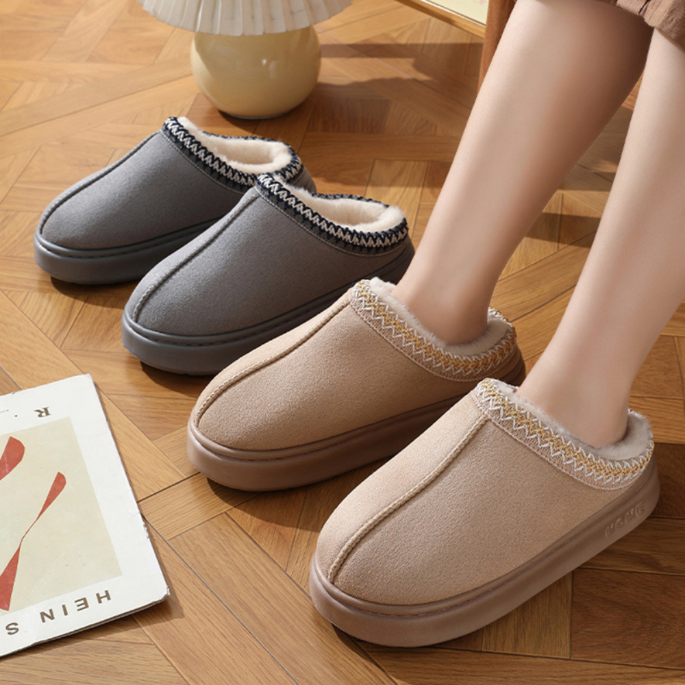Fuzzy Insole Plattform Tofflor Vinter Slip-On Fuskpäls Skor