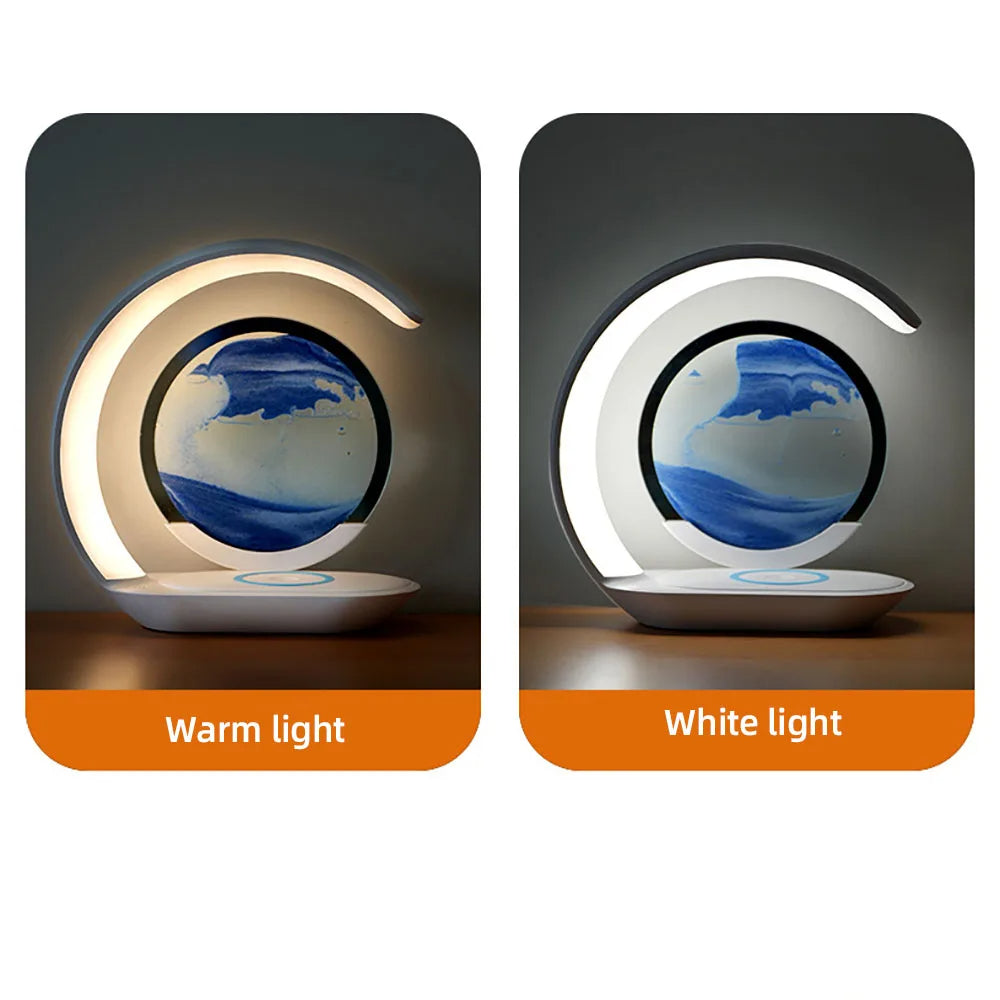 3D Sandkonst Bordslampa med Trådlös Laddare