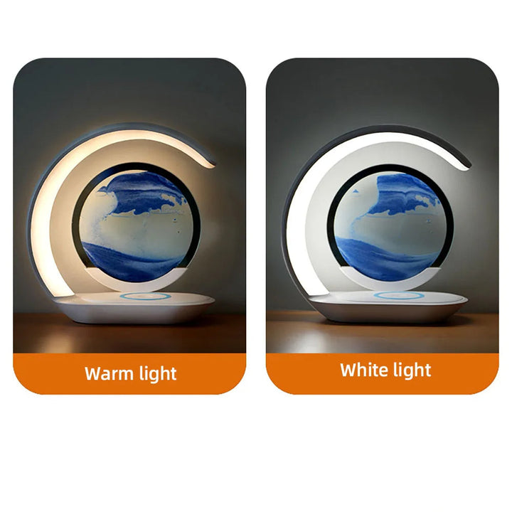 3D Sandkonst Bordslampa med Trådlös Laddare