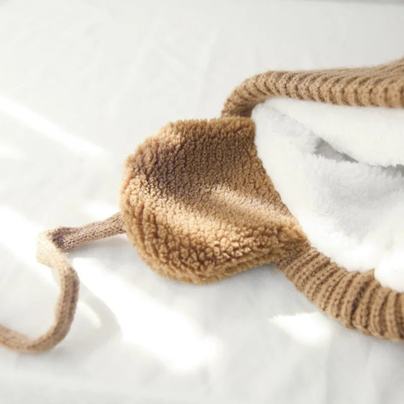 Barnens Stickade Beanie Vintermössa med Öronlappar