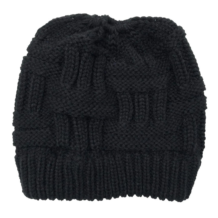Kvinnors Vinter Stickad Beanie Hästsvans Stickad Mössa