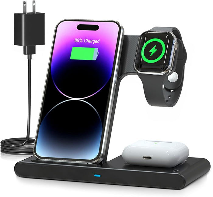3 I 1 Trådlös Snabbladdare Ställ För iPhone, Apple Watch Och AirPods