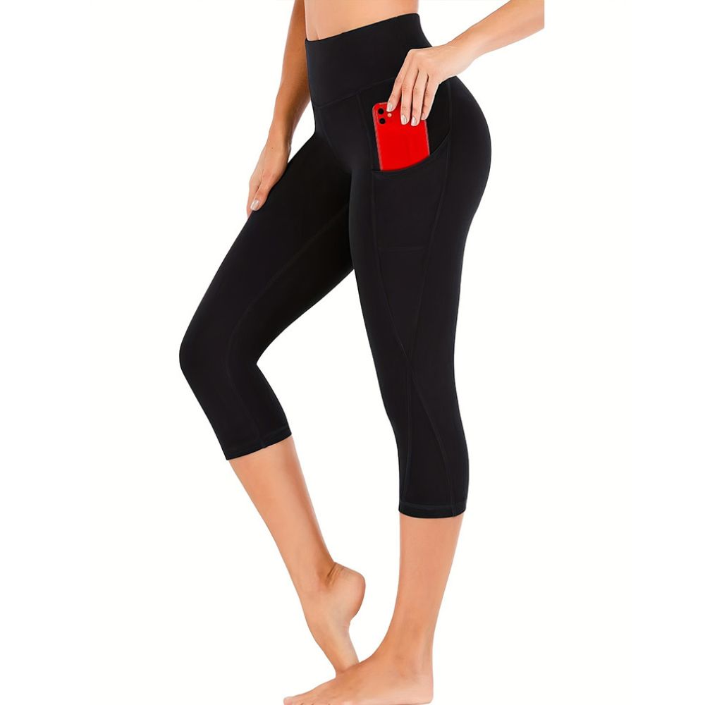 Damer Capri Bomullsbyxor Leggings med Fickor