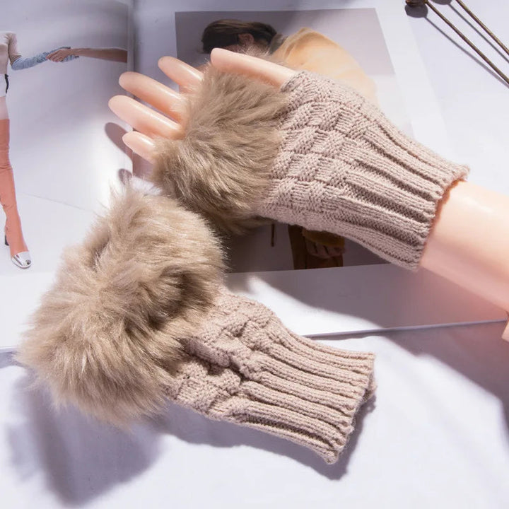 Faux Fur Fingerless Vinterhandskar Handvärmare