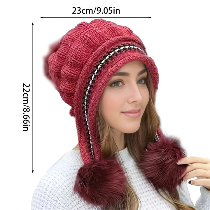 Fleecefodrad vintermössa med faux päls pom pom