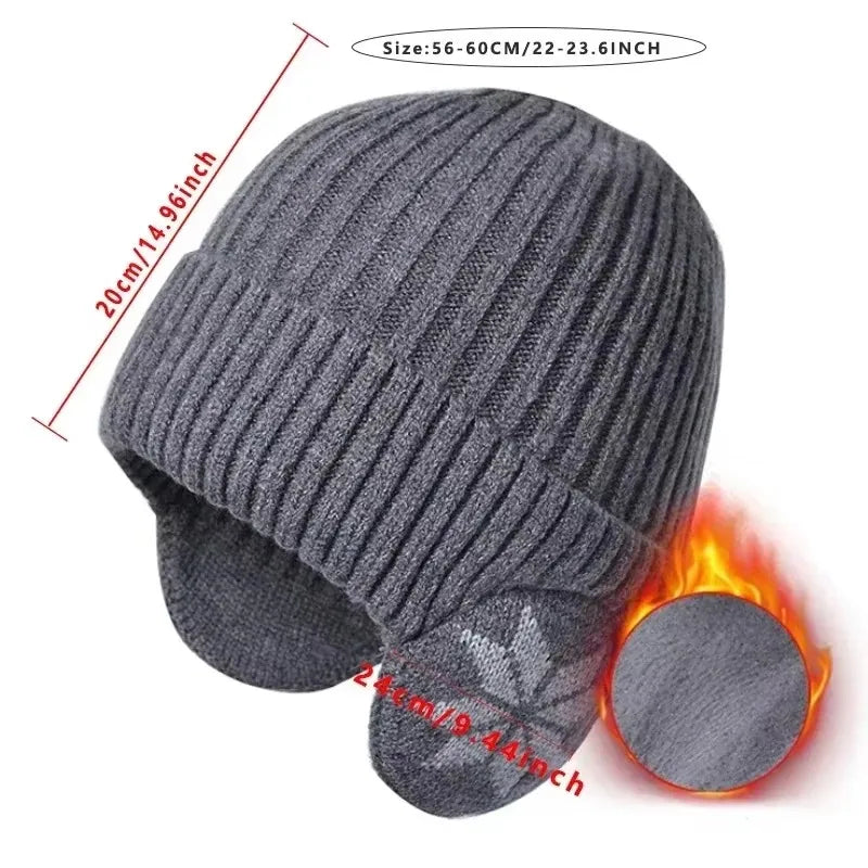 Unisex Vinter Stickad Mössa med Öronskydd